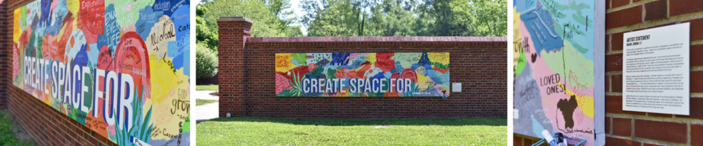 A gallery of close up images of Rachel Jordan's mural