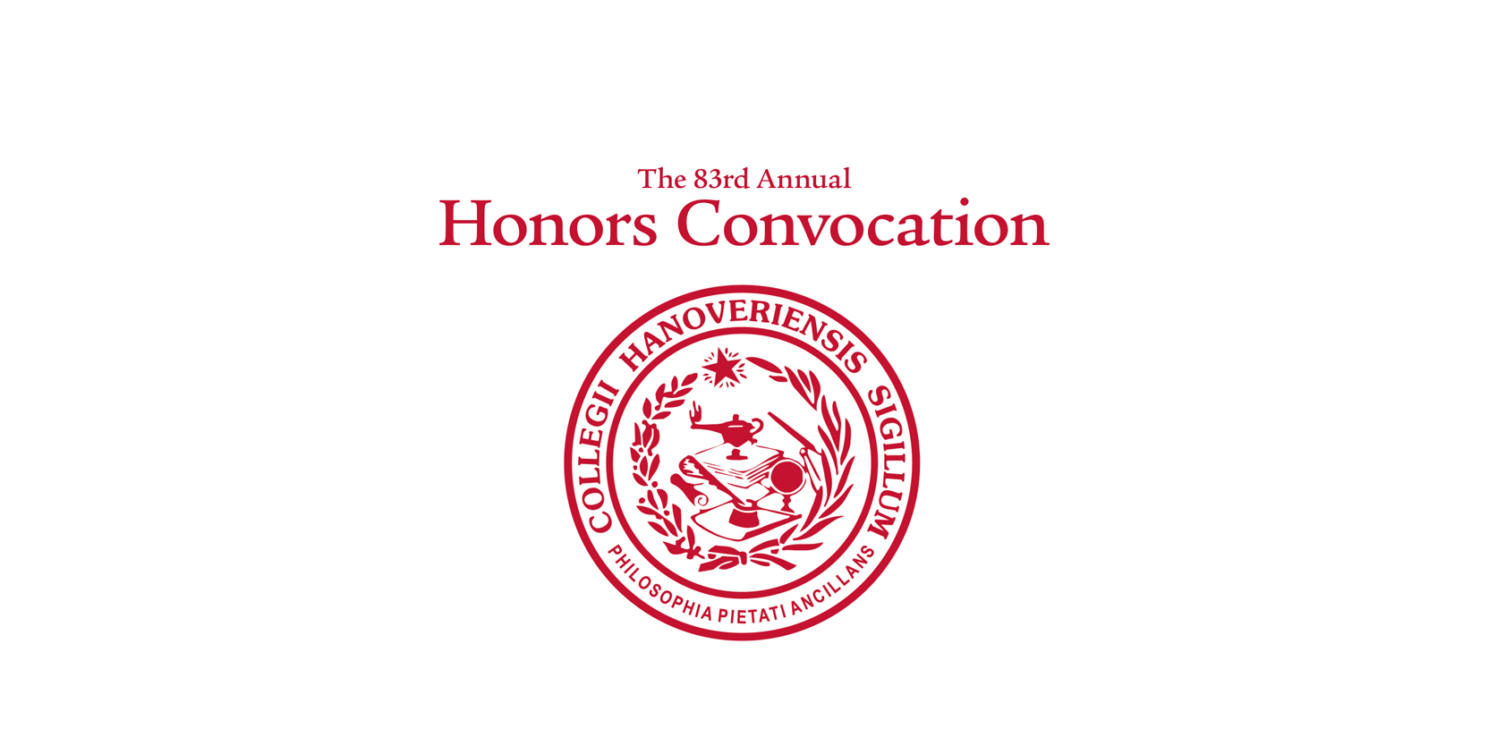 Hanover College academic seal in red, paired with text that reads: The 83rd annual honors convocation