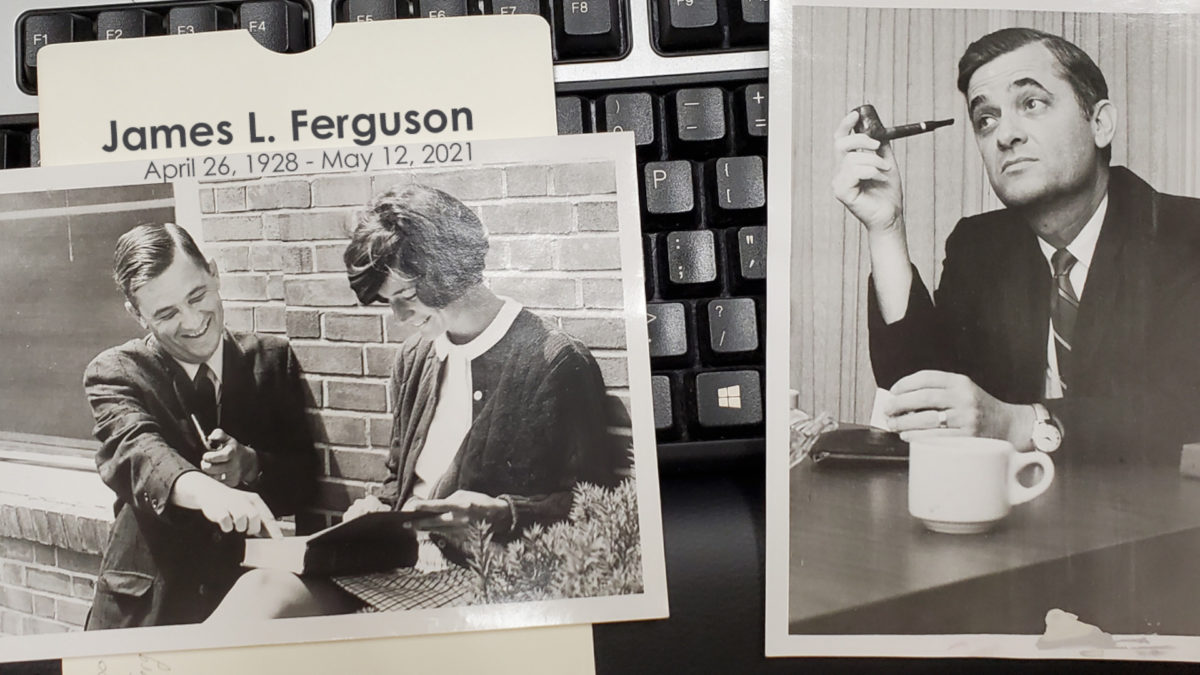 Collage of photos of Jim Ferguson, professor emeritus of English
