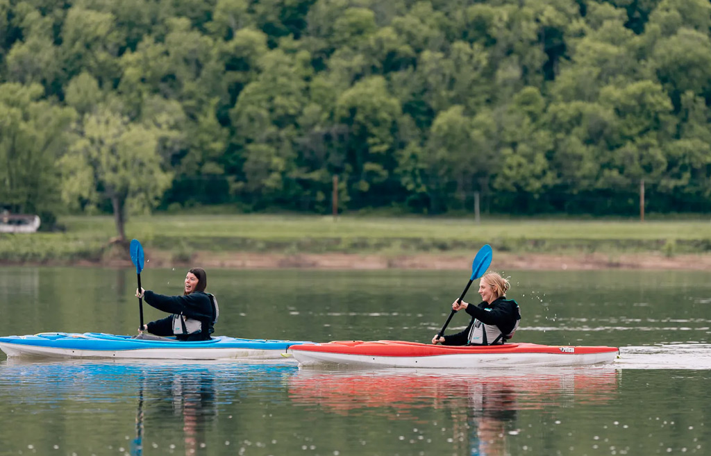 Two students kayaking