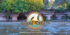 Miami Indians of Indiana logo on photo of The Pillars
