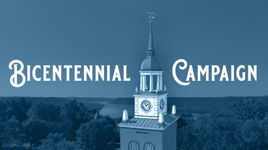 bicentennial campaign text with Parker Auditorium graphic