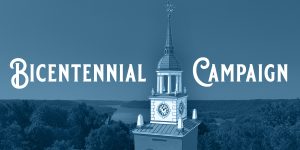 bicentennial campaign text with Parker Auditorium graphic