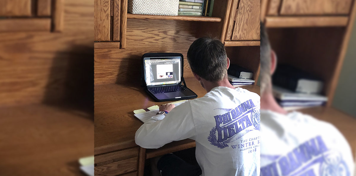 Hanover student attending virtual class via laptop
